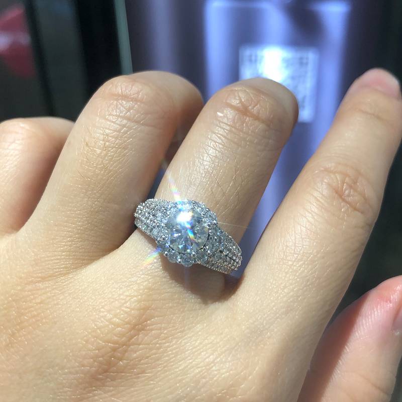 豪华满钻Women's RingS925银镀白金定制选款主石Moissanite1.2ct/副石高碳钻